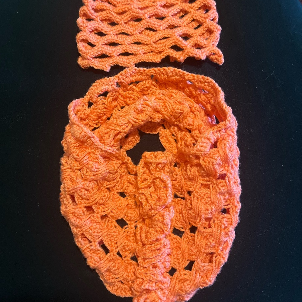 Chic Orange Crochet Scarf and Headband Set